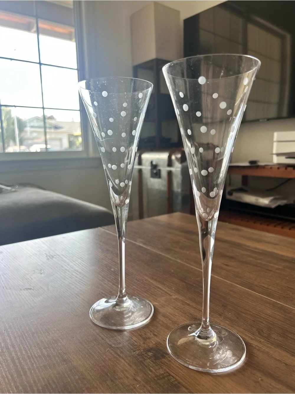 Kate Spade polka dot toasting flutes wedding anniversary event couples champagne